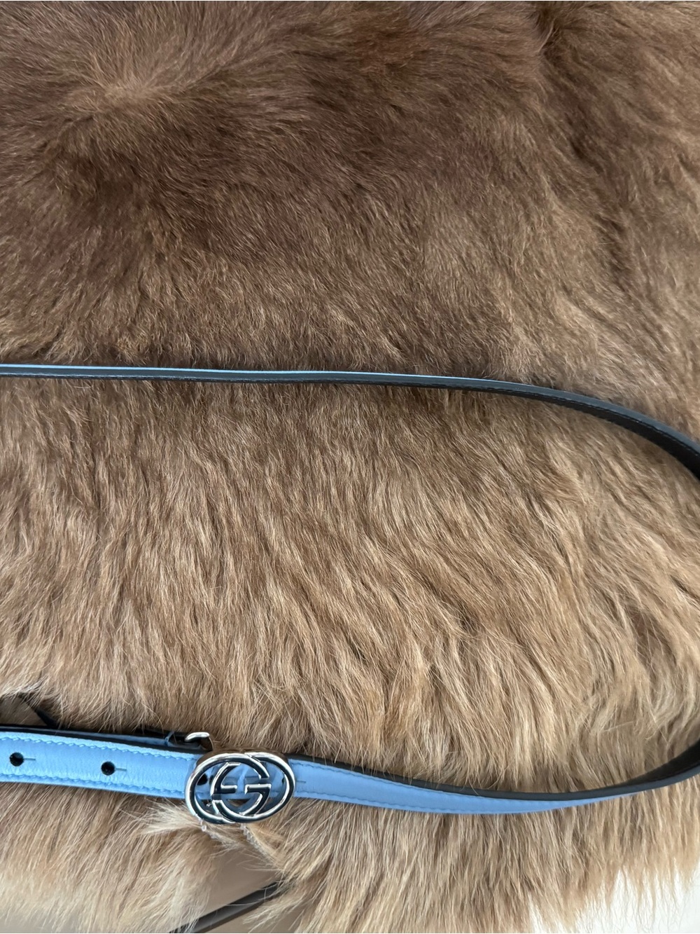 Authentic NWT Gucci Light Blue Leather Logo Slim Belt with Silver Hardware